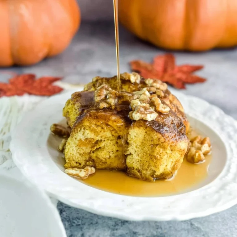 Delicious Pumpkin French Toast Casserole served in a warm, autumn-themed dish.