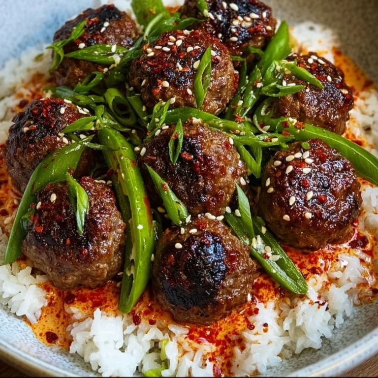 Firecracker Meatballs served with Coconut Rice on a plate