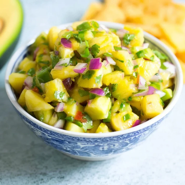 Colorful Pineapple Avocado Salsa served in a bowl with fresh ingredients