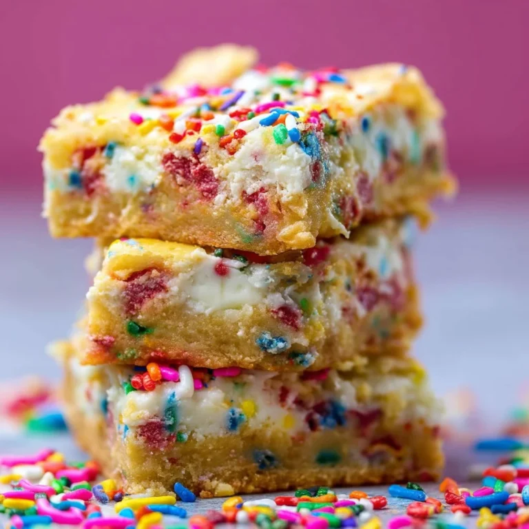 Delicious Funfetti Gooey Bars topped with colorful sprinkles for celebrations
