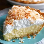 Deliciously creamy Coconut Cream Pie topped with whipped cream and chocolate shavings