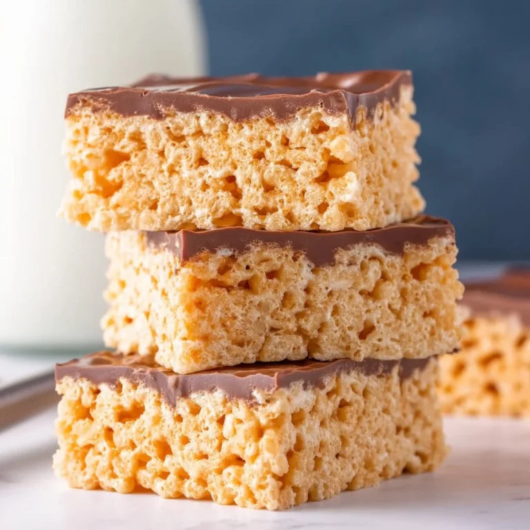 Delicious Peanut Butter Rice Krispie Treats stacked on a plate