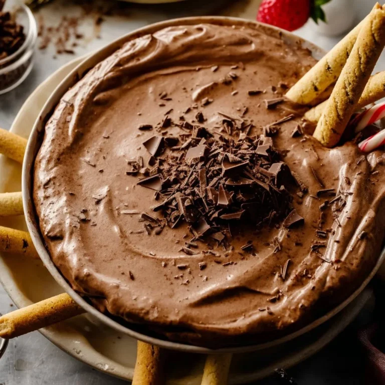 Delicious hot cocoa dip served with marshmallows and chocolate curls