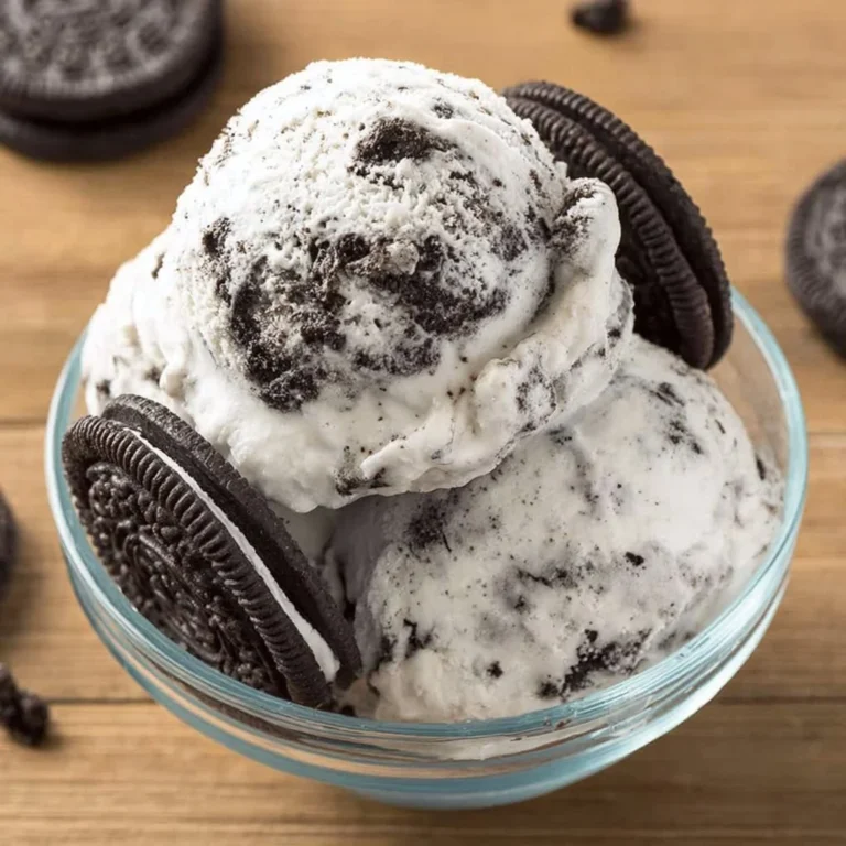 Bowl of homemade cookies and cream ice cream with chocolate cookie pieces