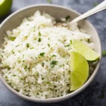 Bowl of Instant Pot cilantro lime rice served as a side dish