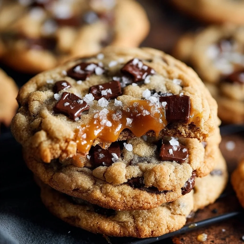 Delicious salted caramel chocolate chip cookies on a plate