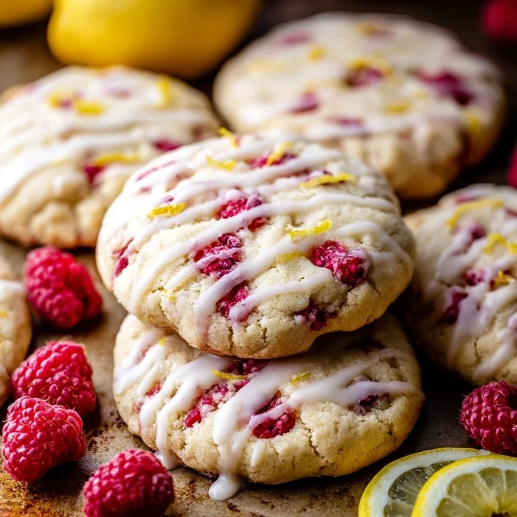 Plate of lemon raspberry cookies with tangy sweet flavors