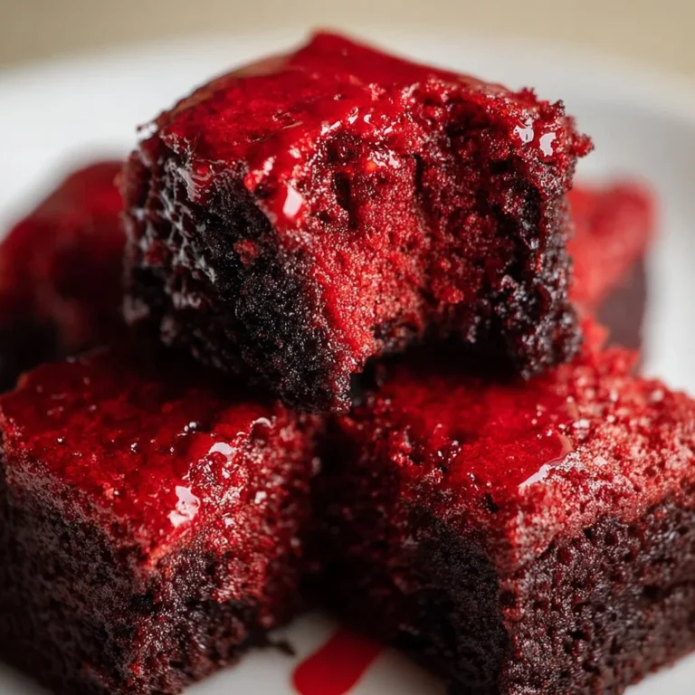 Decadent red velvet brownies topped with cream cheese frosting