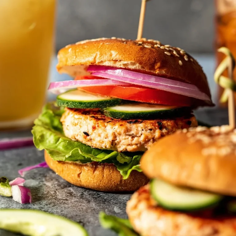 Juicy ground chicken burgers grilled to perfection, served on a rustic wooden plate.