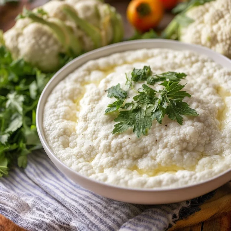 Creamy mashed cauliflower served in a bowl, a healthy and delicious comfort food option.