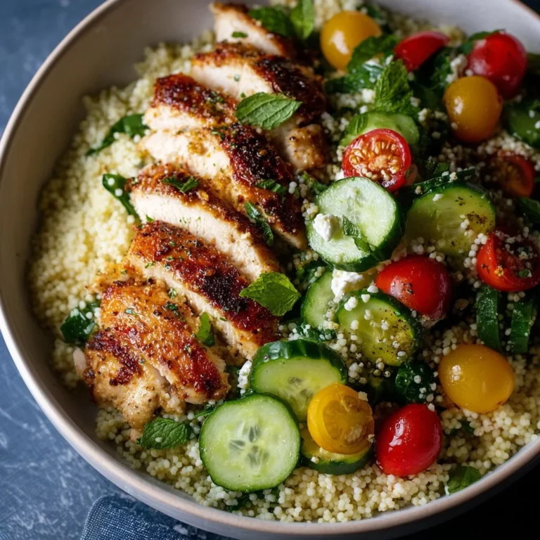 Mediterranean lemon chicken bowls with vibrant vegetables and herbs