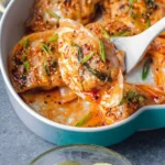 Delicious one pan baked dumplings served for a family meal
