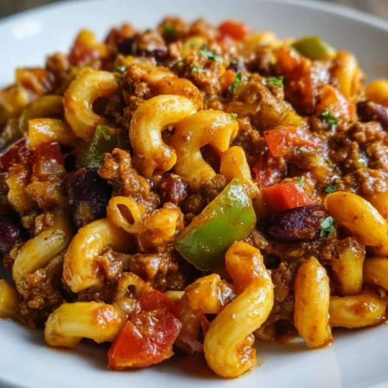 Bowl of One Pot Vegetarian Chili Mac topped with fresh herbs and cheese.