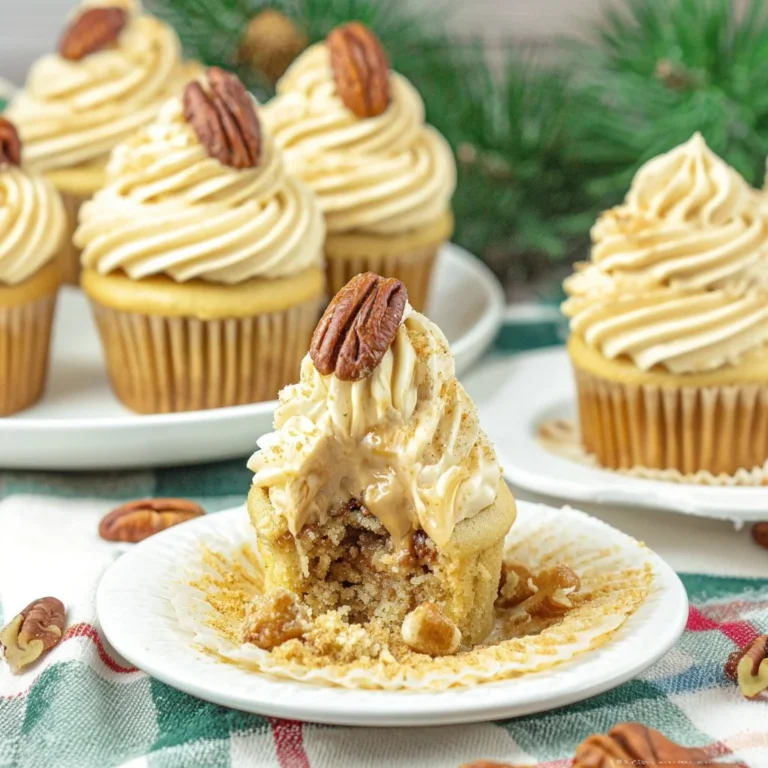 Delicious pecan pie cupcakes with creamy frosting and pecan topping