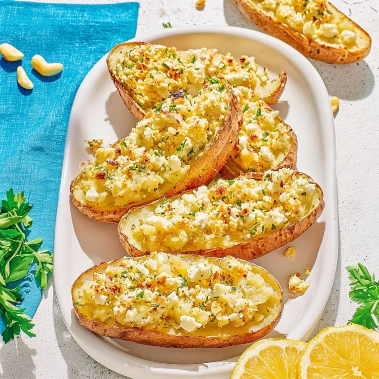 Delicious Greek twice-baked potatoes topped with herbs and cheese