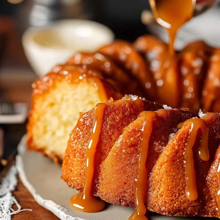 Slice of Salted Caramel Kentucky Butter Cake on a plate