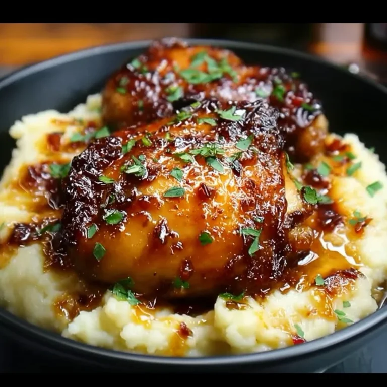 Chipotle Honey Chicken thighs with smoked Gouda mashed potatoes on a plate