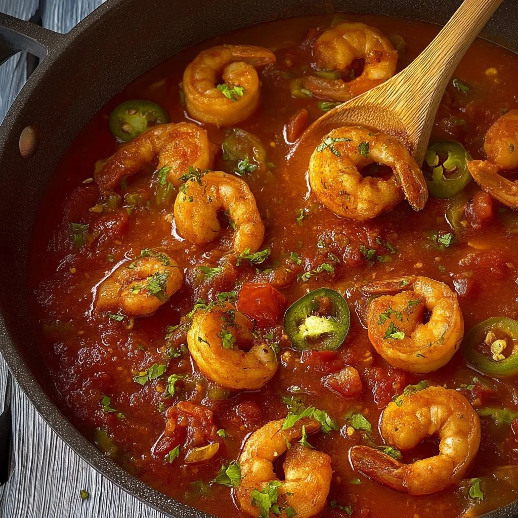 Delicious Shrimp Creole dish served in a bowl with rice and fresh herbs.
