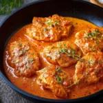 Skillet Creamy Paprika Chicken served with herbs and vegetables