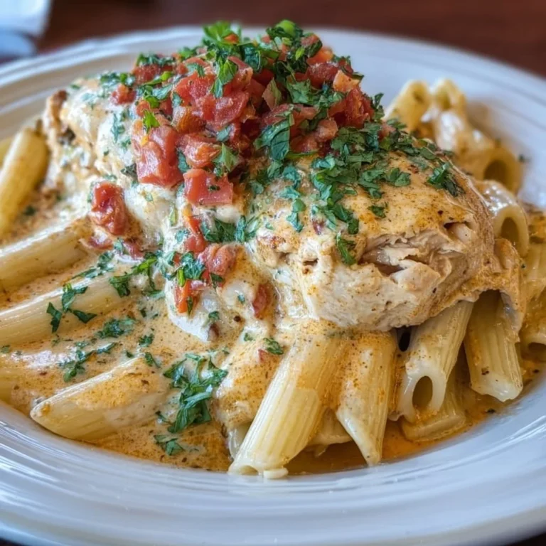 Delicious slow cooker cheesy chicken penne pasta dish with melted cheese.