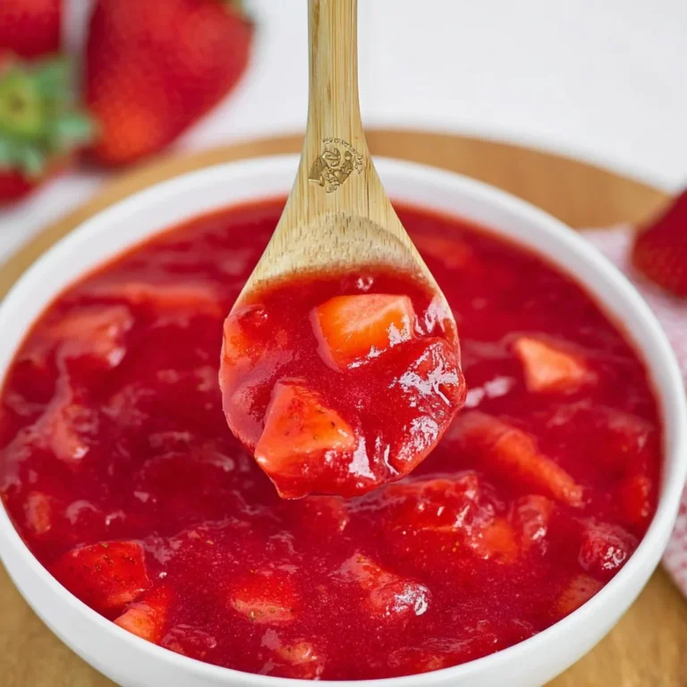 Homemade strawberry sauce drizzled over desserts