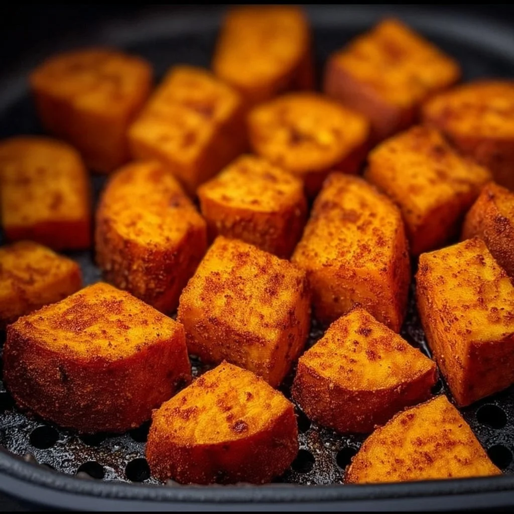 Crispy sweet potato fries made in an air fryer, served on a plate.