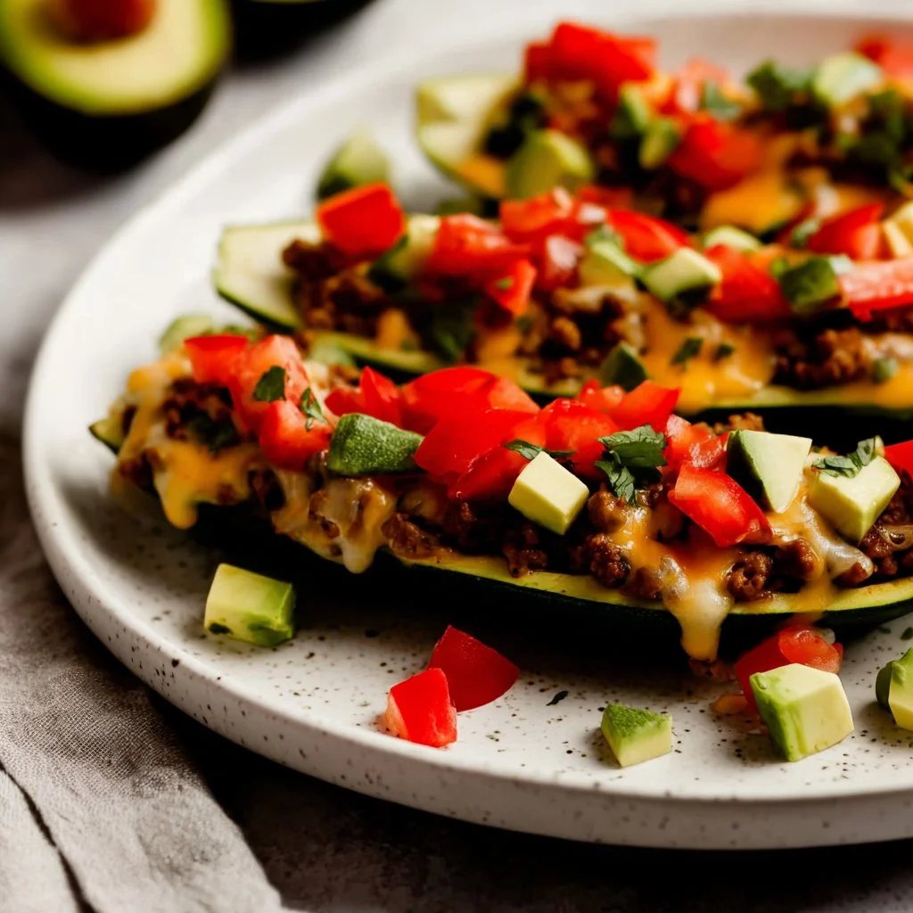 Delicious Taco Zucchini Boats filled with seasoned ground meat and fresh toppings