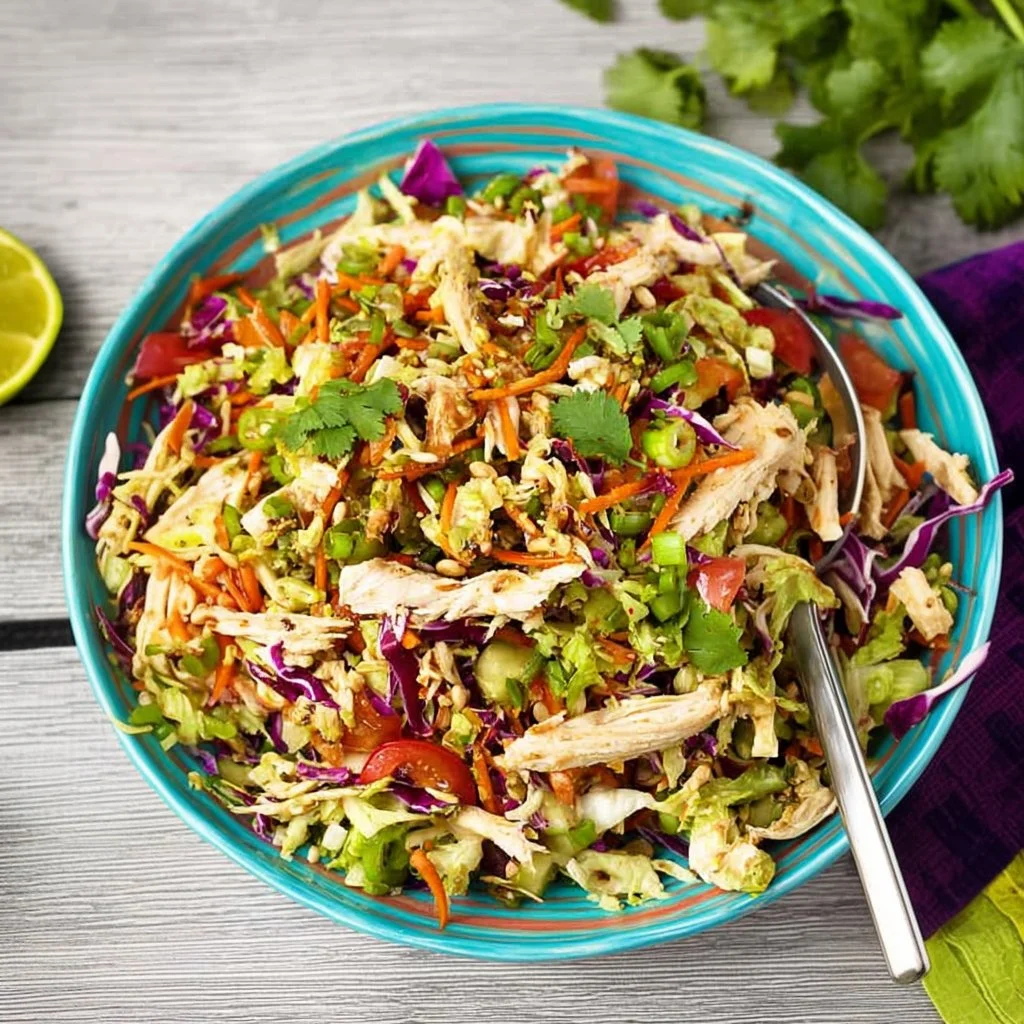 Colorful Thai Chicken Salad with fresh herbs and vegetables