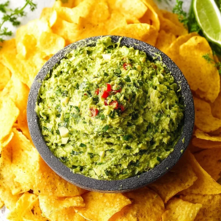 Delicious bowl of fresh guacamole with chips on the side