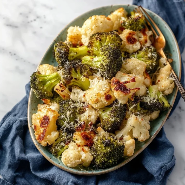 Delicious roasted broccoli and cauliflower vegetables served on a plate