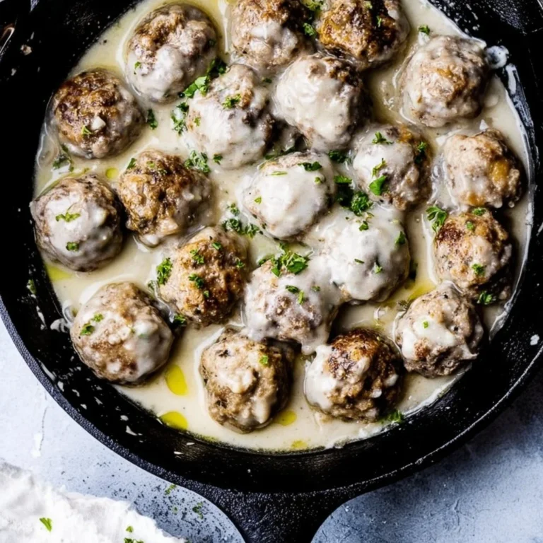 Delicious homemade Swedish meatballs served with creamy sauce and lingonberry sauce