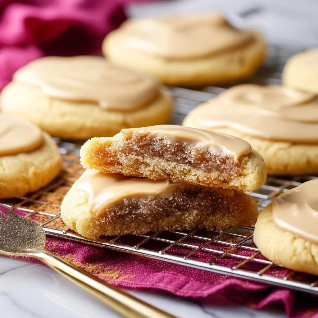 Frosted Brown Sugar Cinnamon Pop Tart Cookies on a rustic wooden table.