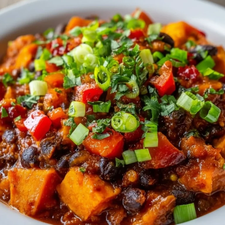 Bowl of Sweet Potato and Black Bean Vegetarian Chili topped with cilantro