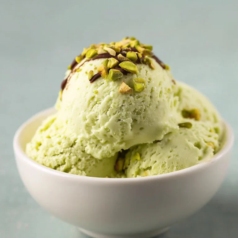 Delicious homemade pistachio ice cream topped with Whitakers chocolate drizzle.
