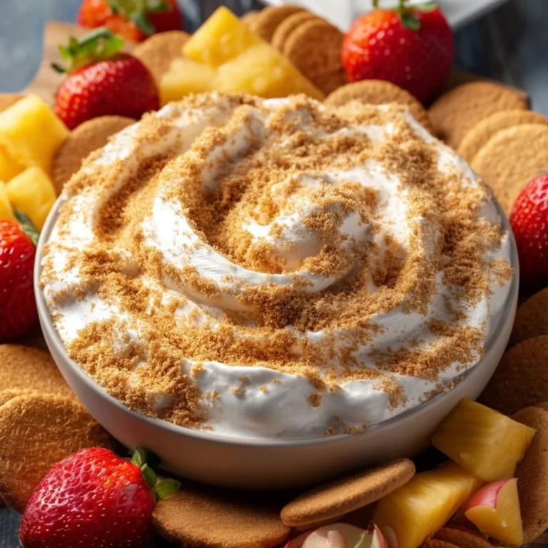 Delicious cheesecake dip served with fruit and graham crackers