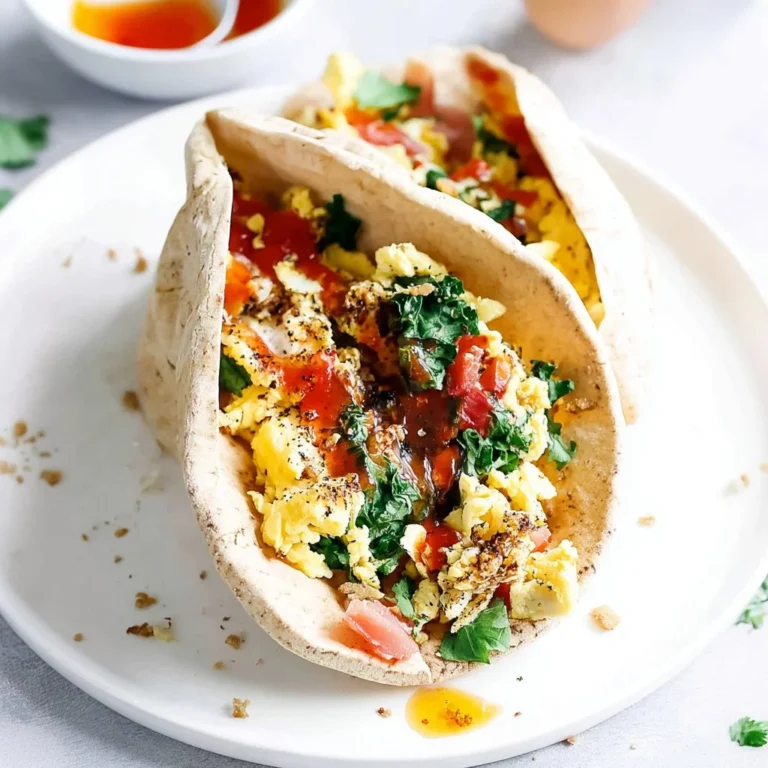 Delicious homemade breakfast pita filled with eggs and veggies
