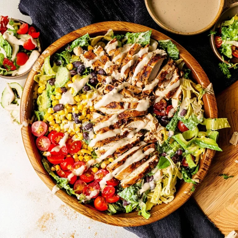 Delicious Southwest Chicken Salad featuring grilled chicken, veggies, and dressing.