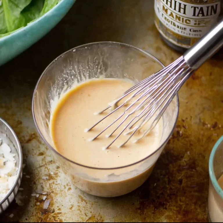 Homemade tahini dressing drizzled over fresh salad ingredients