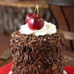 Decadent Black Forest Mini Cakes topped with cherries and chocolate sprinkles.