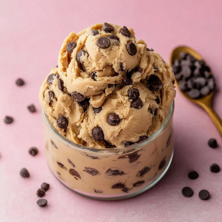 Delicious edible cookie dough in a bowl topped with chocolate chips