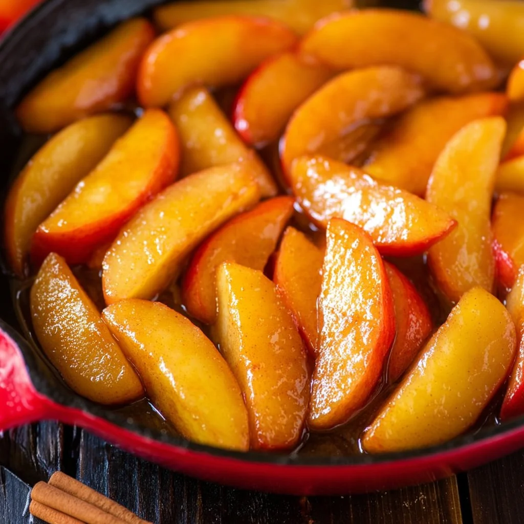A bowl of warm, spiced fried apples served with cinnamon.
