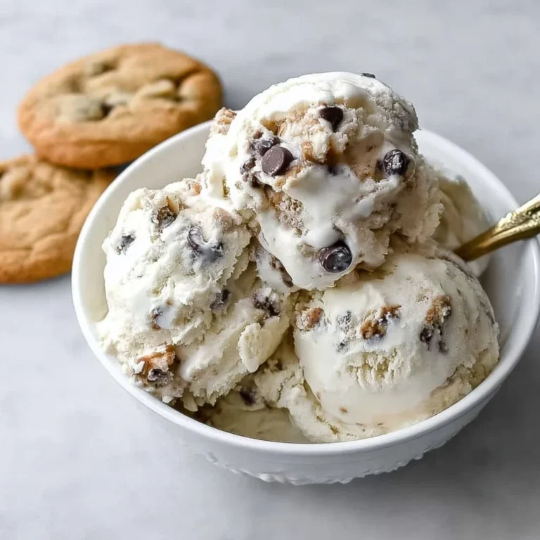 Delicious homemade chocolate chip cookie dough ice cream in a bowl