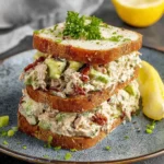 Delicious avocado tuna salad served with fresh ingredients and vibrant colors.