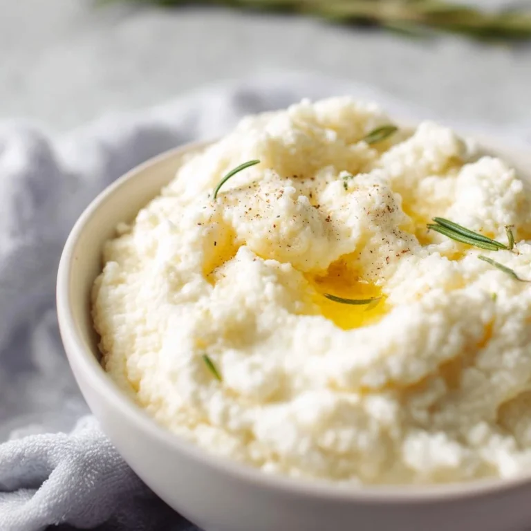 Creamy cauliflower mashed potatoes served in a bowl, healthy comfort food.