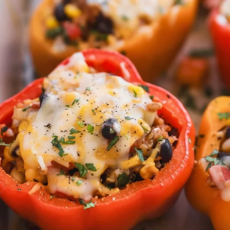 Colorful vegetarian stuffed peppers filled with grains and vegetables