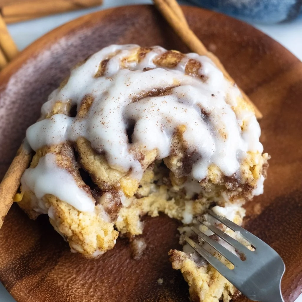 Deliciously topped yeast-free Greek yogurt cinnamon rolls on a baking sheet.