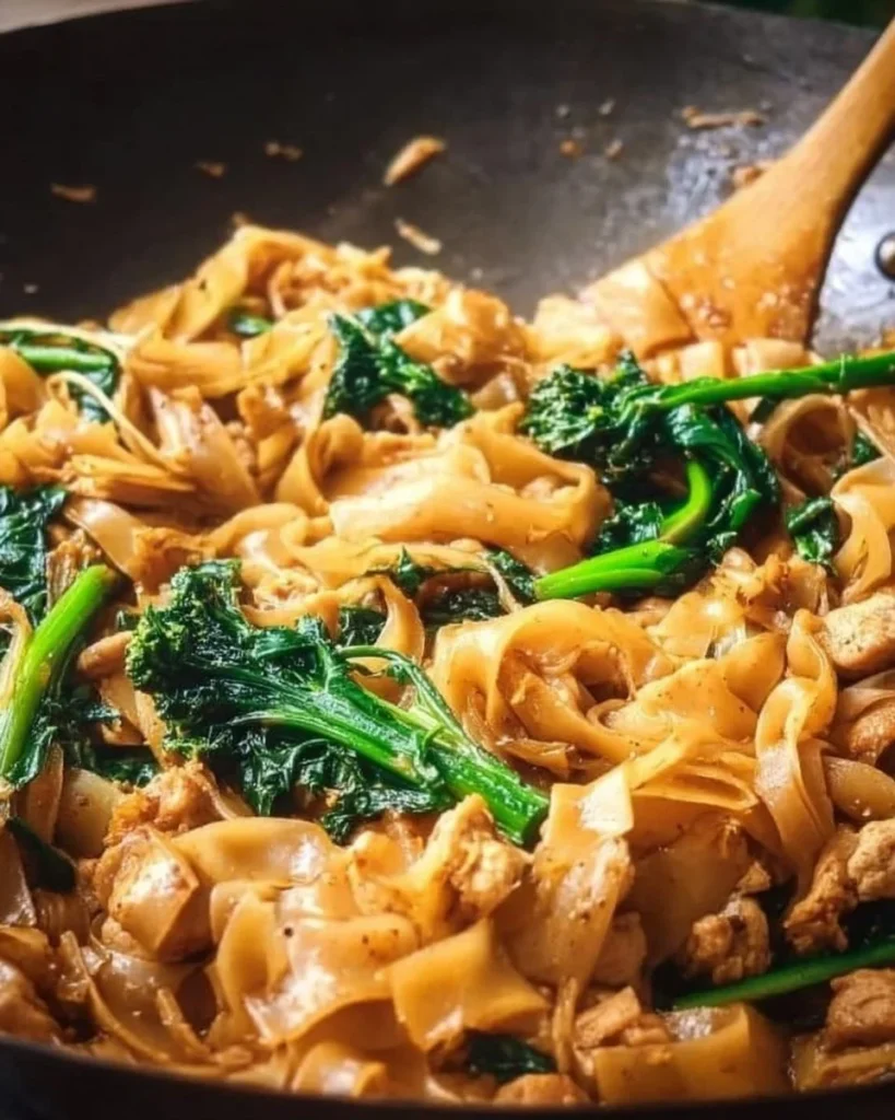 15-Minute Stir-Fried Wide Rice Noodles with vegetables and toppings