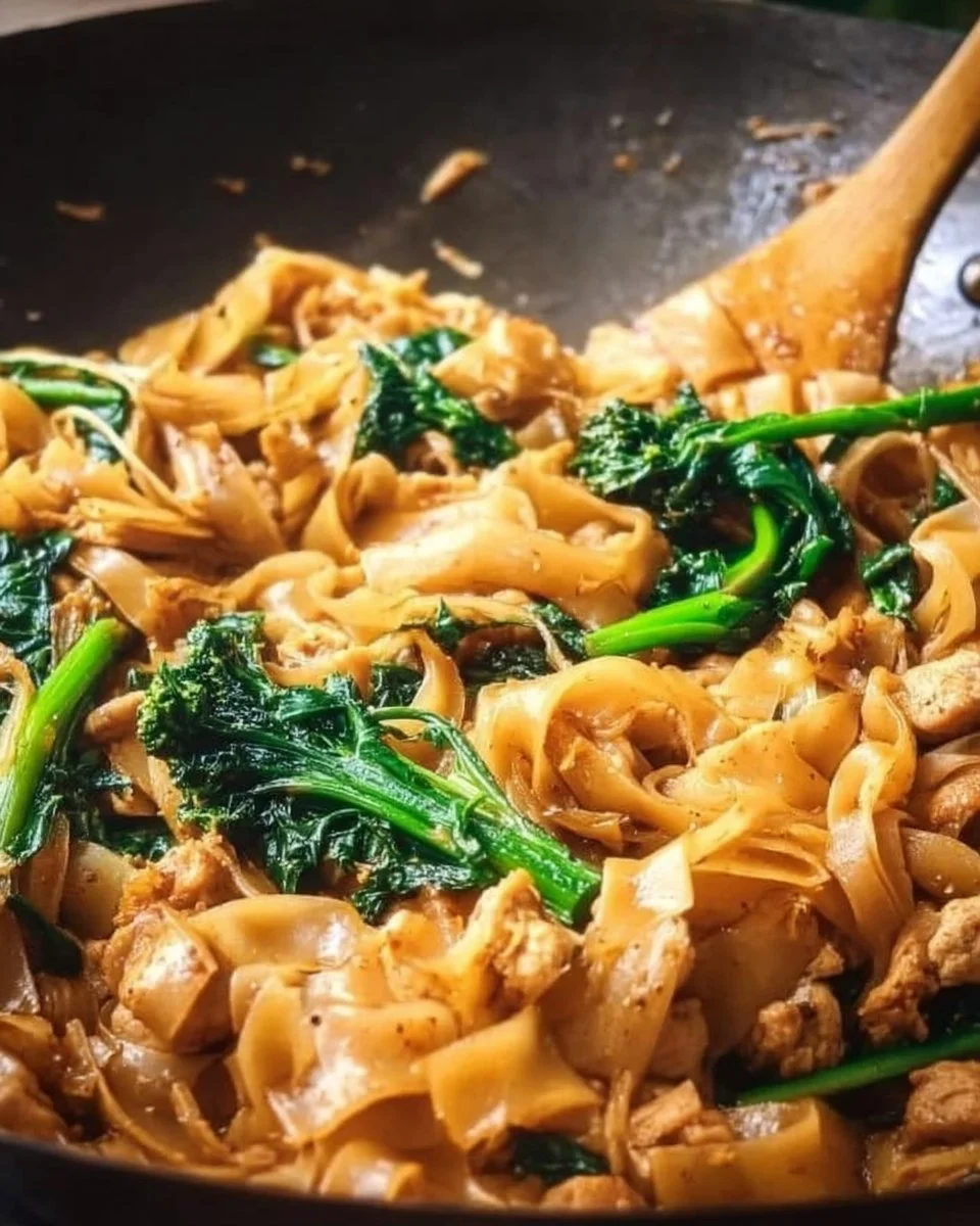 15-Minute Stir-Fried Wide Rice Noodles with vegetables and toppings