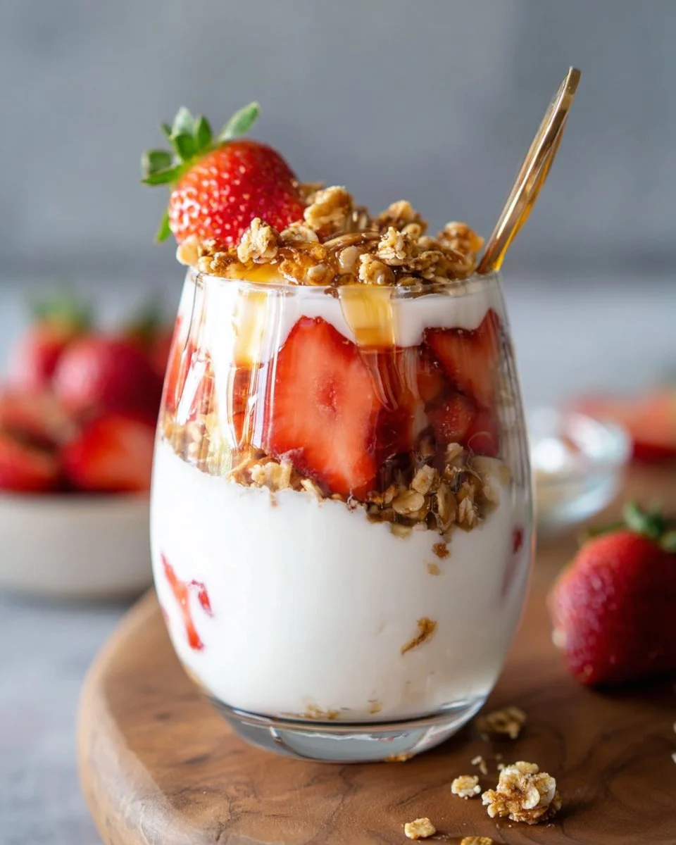Delicious 5-minute strawberry cheesecake parfait in a glass