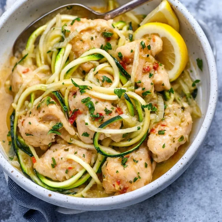 Delicious chicken scampi with zoodles served in a bowl